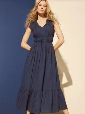 ❗️J. McLaughlin Minna Navy Sleeveless Drawstring Tiered Maxi Dress NWT $248!